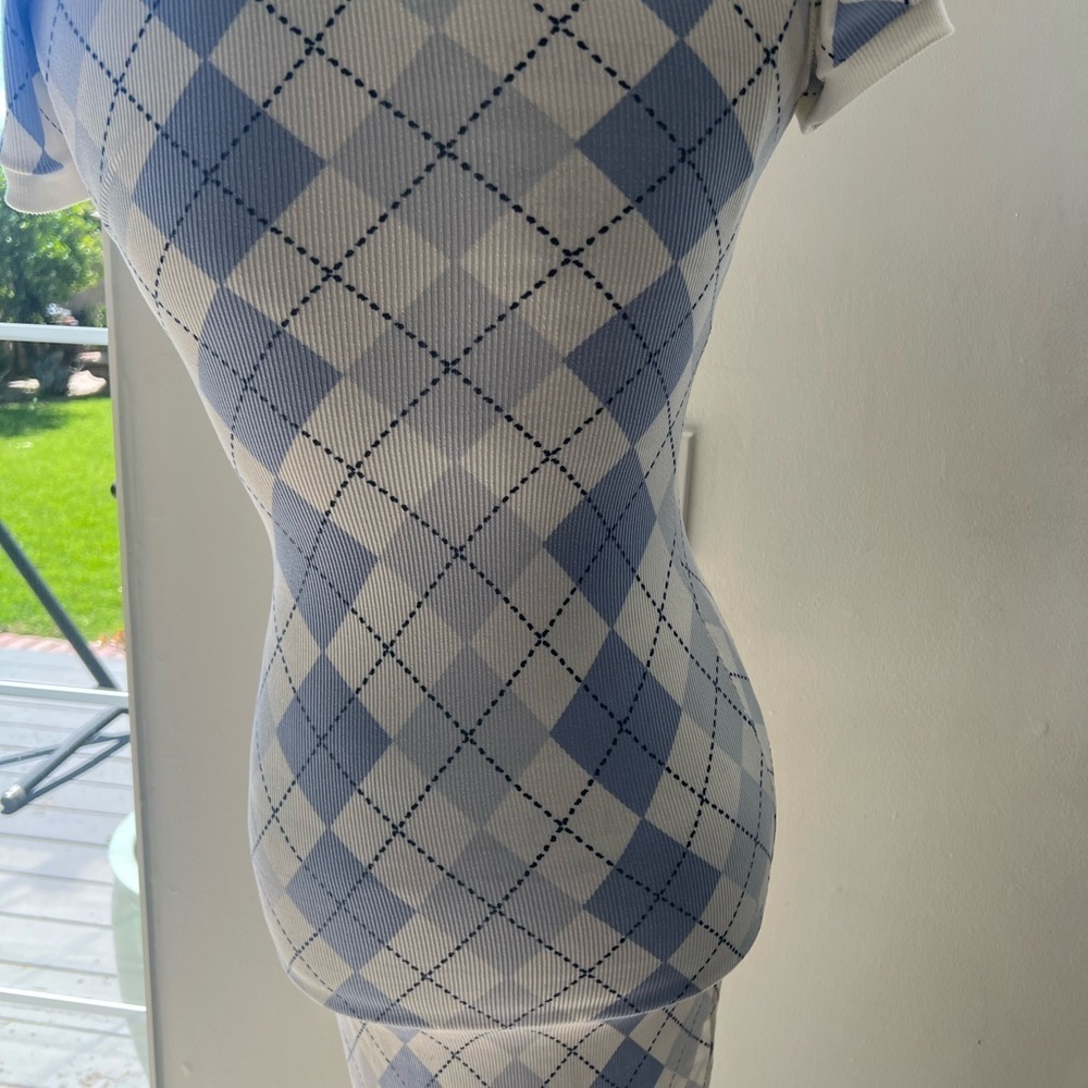 Ultra Flirt Blue and White Argyle Dress - Picture 6 of 8